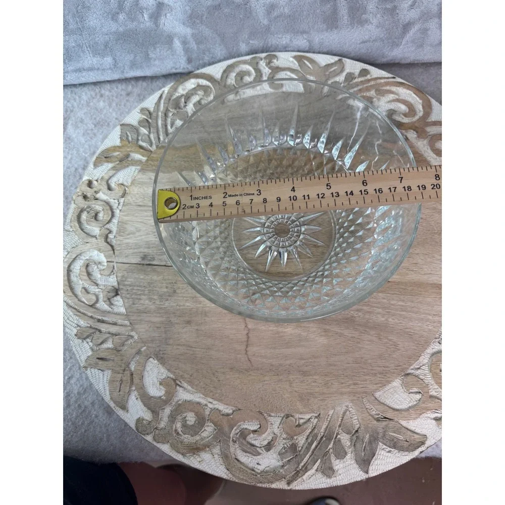 Arcoroc France Glass Serving Bowl 8In Diamond Cut Starburst Pattern ClearVintage